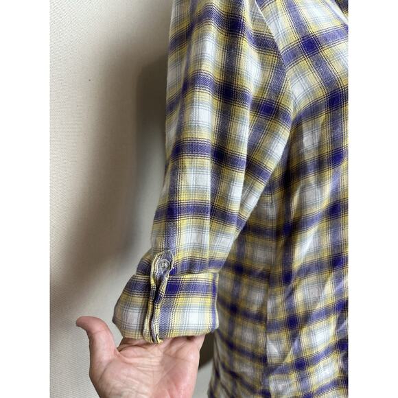 Women’s Plaid Flannel Button-Down LSU Tiger Shirt With Roll-Up Sleeves Sz M - Picture 5 of 14